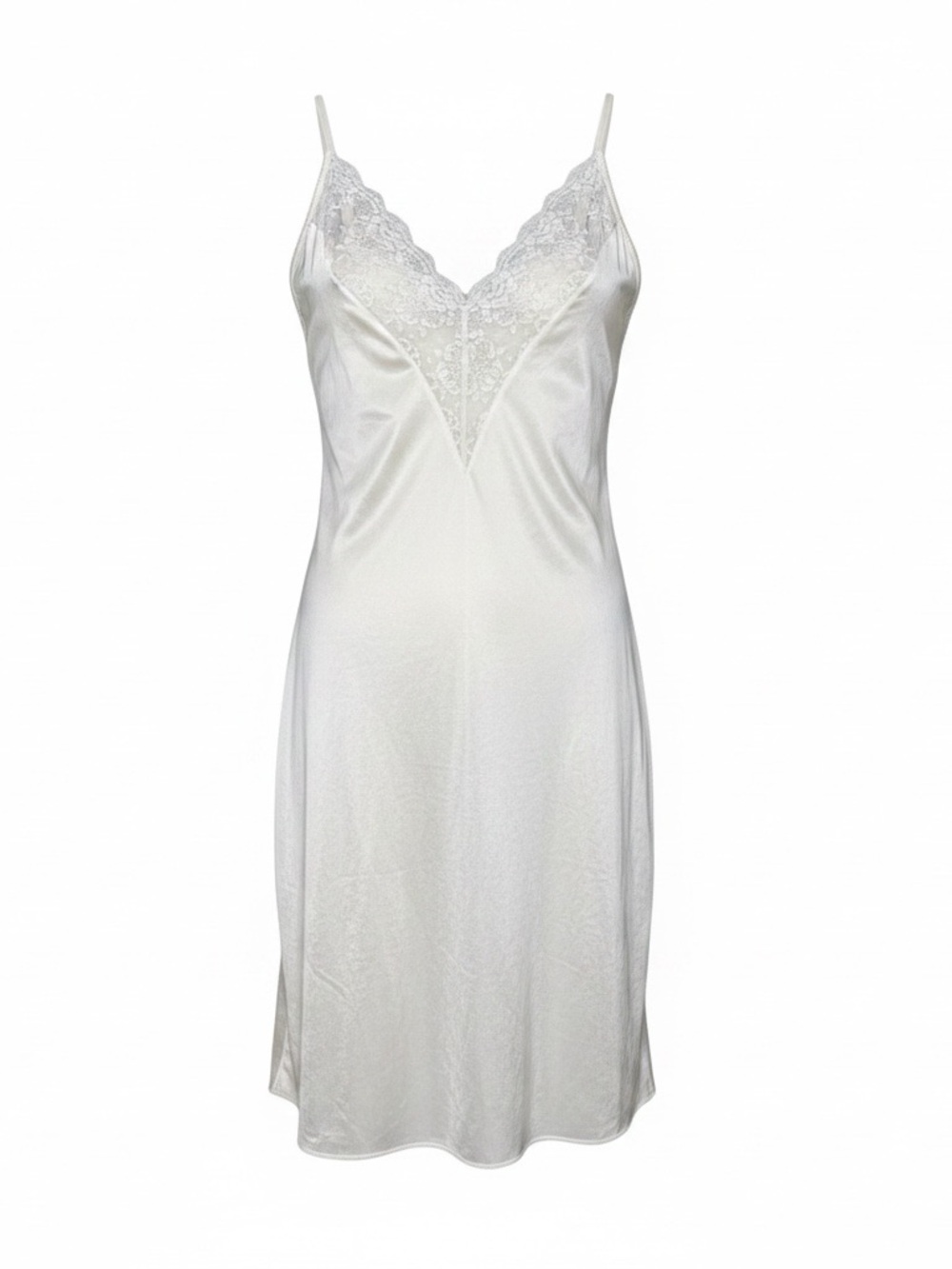 Vintage Lily of France Ivory Satin Lace Slip Dress Size 36 Sheer Nightgown
